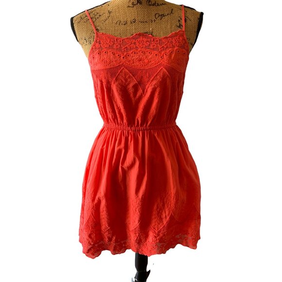 👗 2/$30 👗 Salmon Orange Dress with Lace Bodice from Kimchi Blu sz Medium - Picture 1 of 8